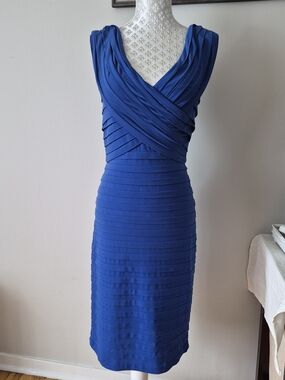 Classic Royal Blue Pleated Sheath Dress